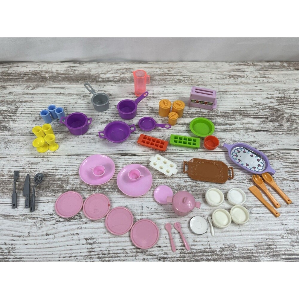 Vintage 80s 90s Mattel Barbie Kitchen Accessories Cookware Pots Pans Dishes